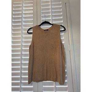 Tan Beige Sleeveless Knit Tank Top Crewneck Sweater Vest Medium